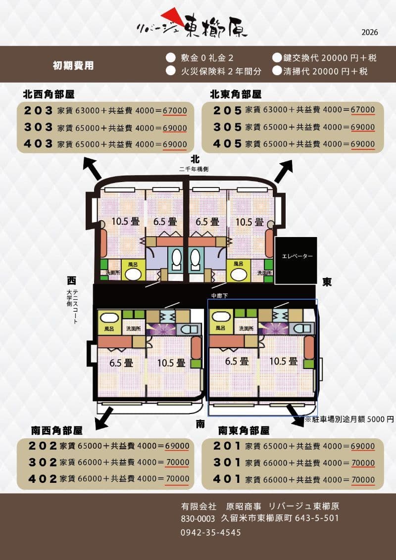 リバージュ東櫛原賃貸料